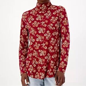 Susan Graver Weekend Printed Cool Touch Ruched-Sleeve Mock Neck Top size 3X